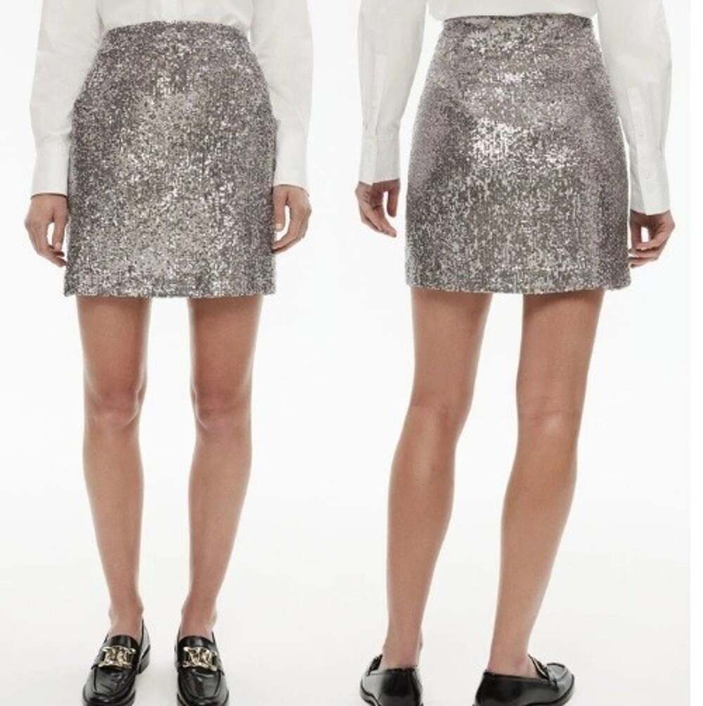 Guess Sequin Mini Skirt Pull On Gunmetal Silver Women Large Party Holiday NWT